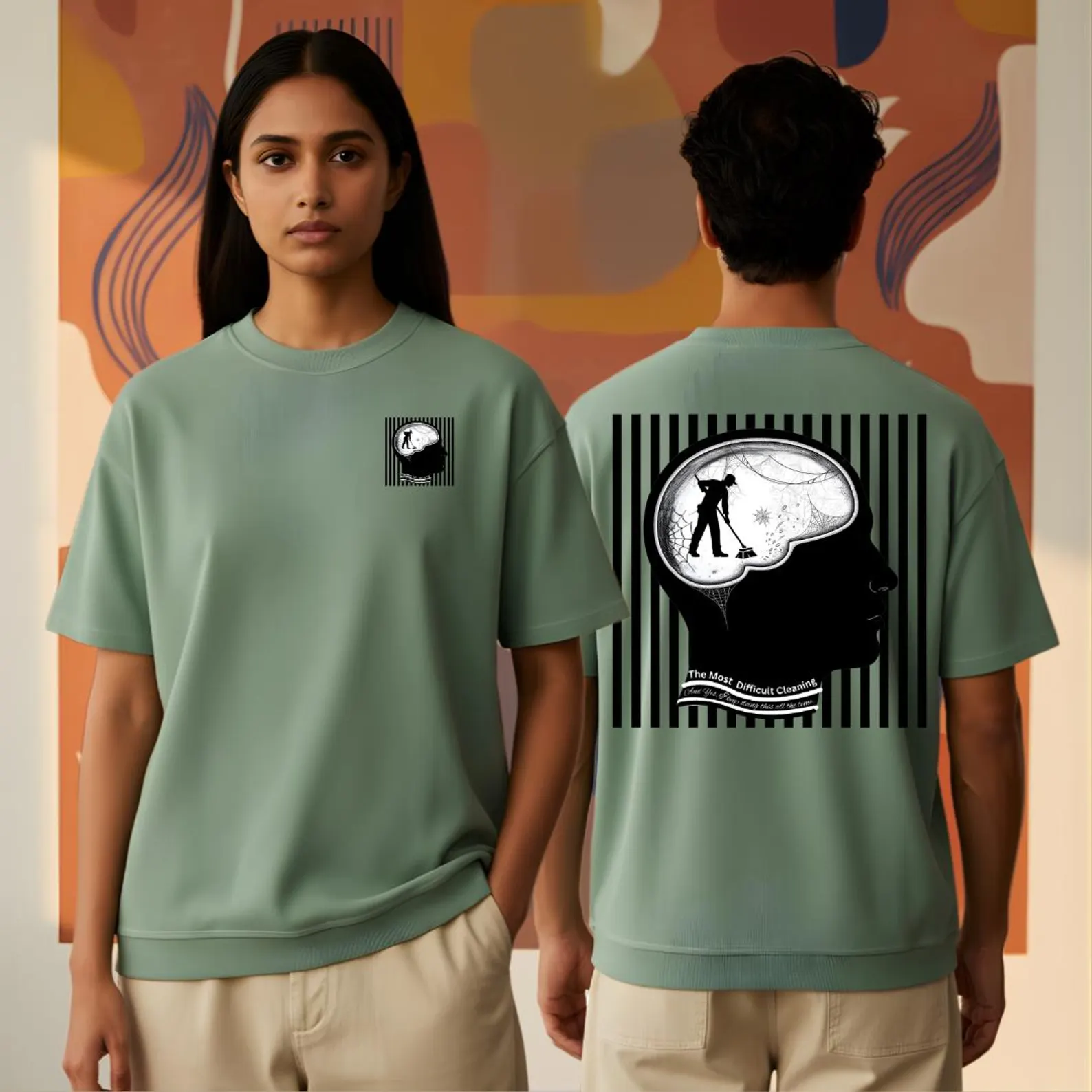 Oversized Mental Health T-Shirt | Hand-Painted Brain Cleaning Graphic